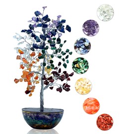 DOJA Barcelona 7 Chakra Tree of Life Decoration with Crystals | Large Tree of Life Minerals Stones Orgonite Base | Feng Shui Gemstones Healing Stones Tumbled Stones Tree of Life Stone Chakra Stones