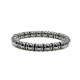 Accents Kingdom Magnetic Bracelet Women's Tuchi Simulated Pearl Hematite Magnetic Therapy Bracelet with Simulated Garnet Crystal, 7.5"