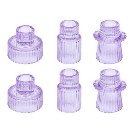 Vixdonos Taper Glass Candlestick Holders Tealight Candle Holders for Table Centerpieces, Wedding Decor and Dinner Party (6 Pcs, Purple)