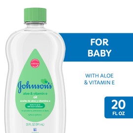 Johnson's Baby Oil, Mineral Oil with Aloe Vera & Vitamin E to help reduce Moisture Loss, Soothing, Moisturizing Baby Massage Oil, 20 fl. oz, 6 Pack
