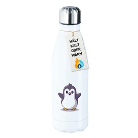 Huuraa Stainless Steel Drinking Bottle Penguin Comic Gift 500 ml White Stainless Steel Penguin Present