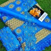 Elegant Blue and Gold Lace Fabric with Bazin and Trims
