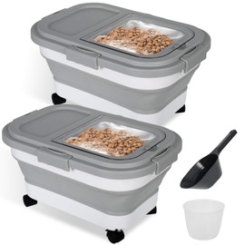 Zoketriton 2 Pack Airtight Dog Food Storage Container, 15Lbs Collapsible Pet Dog Food Storage Bin with Scoops for Rice Grain Pet Dog Cat Bird Dog Treat Storage Food Fresh