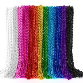 120PCS Mardi Gras Beads, Metallic 12 Kinds Bead Necklace Party Favors, 33" Mardi Gras Necklace Bulk Accessories Stuff, Festival Parade Throw for Wedding Birthday Mardi Gras Celebrations Decorations
