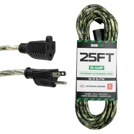 Iron Forge Cable Camo Outdoor Extension Cord 25 ft, 16/3 SJTW 25 Foot Camoflauge Exterior Extension Cord 3 Prong, Weatherproof Heavy Duty Power Cable for Outside, Deck, Landscaping, Lawn & Hunting