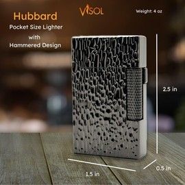 Visol Hubbard Traditional and Torch Flame Refillable Gas Lighter, Flint and Windproof Adjustable Flame Lighter (Shipped Without Butane) (Hammered Gunmetal)