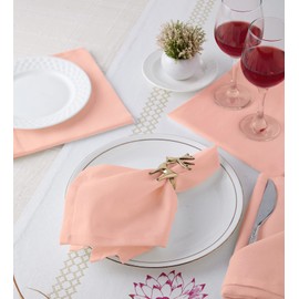 Encasa XO Cotton Cloth Napkins | Set of 12 | Size 43x43 cm | Peach Solid Color | Machine Washable