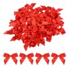 MECCANIXITY 50Pcs Mini Ribbon Bow 2.5" Mini Fabric Satin Ribbon Flower Bows for Craft DIY Sewing Wedding Birthday Party Red