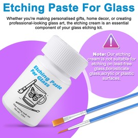 ElectricWise Glass Etch Starter Cream Kit for Intricate Designs Etching Art Cream(2.8 Oz) Etching Paste DIY Art Craft Supplies Create Permanently Stunning Etched Designs for Mirrors Windows Glass