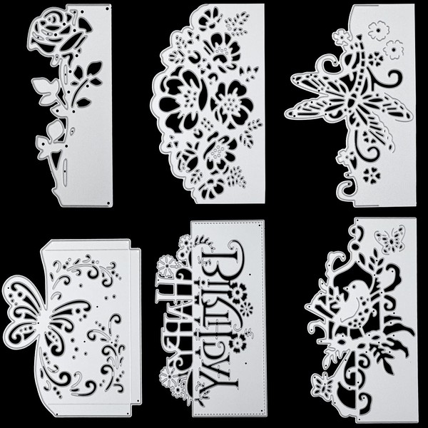6 Piece Metal Die Cut Assorted Flower Cut Dies Birthday and Butterfly Die Cut Lace Bird Template Greeting Cards DIY Cut Template Scrapbook Album Paper Cards Embossed Christmas Decoration, 6 Styles