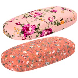 BVYA 2 Pcs a Set, Floral Pattern Hard Shell Eyeglass Case, Eyewear Protector Box for Kids, Women. Girls