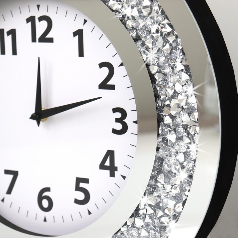 DMDFIRST Crystal Crushed Diamond Mirrored Round Wall Clock 16x16x2 inches