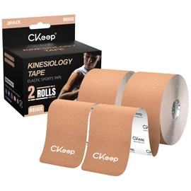 CKeep Kinesiology Tape, Uncut Premium Elastic Athletic Tape 2 Rolls, Beige | Original Cotton Latex Free Kinetic Tape, Breathable & Waterproof Sports Tape for Muscle and Joint Support, 2inch x 16ft
