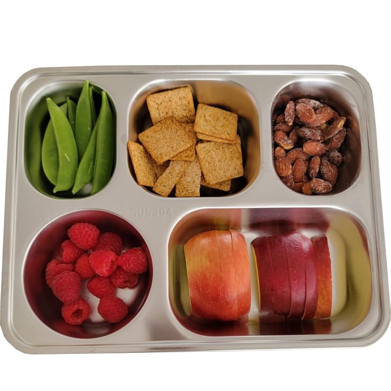 AIYoo Set of 2 Stainless Steel Rectangular Divided Plates Tray