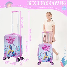 Homskiii Kids Mermaid Suitcase Set for Boys Hardside Luggage with Spinner Wheels 5 Piece 16inch Toddler Suitcase for Boys Travel Carry on Luggage Airline Approved