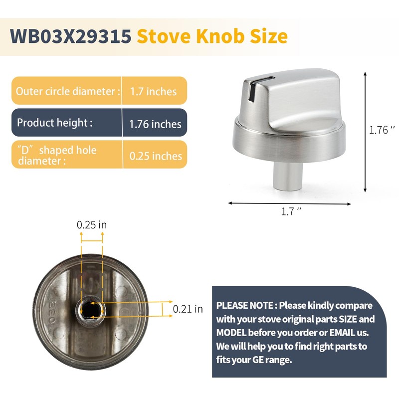 Allstare Stainless Steel WB03X29315 Stove knobs Replacement for GE Stove