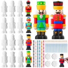Cinnvoice 16 Pcs Ceramic Christmas Nutcracker Bulk DIY Painting Kit Ceramics to Paint Your Own Nutcracker Statues Paintable Nutcracker Figurines with Brush Palette Paint for Xmas Favors Holiday