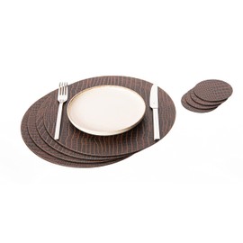 Nikalaz Round Recycled Leather Placemats and Coasters, Set of 4 Placemats 33 cm and 4 Coasters 10 cm (Crocko)