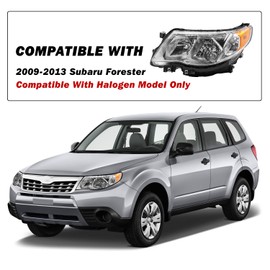 SOCKIR Headlight Assembly Fit for 2009-2013 Subaru Forester Headlamp Replacement Chrome Housing with Amber Reflector