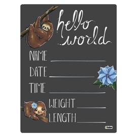Cohas Hello World Newborn Baby Announcement Chalkboard Sign with Blue Sloth Theme, 9 by 12 Inches, No Marker
