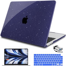 Tuiklol for MacBook Air 13.6 inch Case 2024 2023 2022 Release M3 A3113 / M2 A2681, Plastic Hard Shell Cover with Keyboard Cover & Screen Protector & USB C to USB Adapter,Giliter Dark Blue