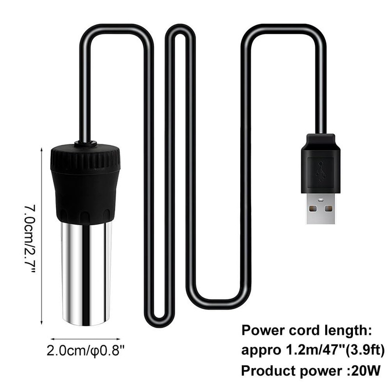 DONGKER Mini USB Submersible Aquarium Heater,20W 26℃ Automatic Constant Temperature