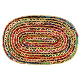 Cotton Craft - 2x3 Feet Oval Rag Rug - Jute & Cotton Multi Chindi Braid Rug, Hand Woven & Reversible - Handwoven from Multi-Color Vibrant Fabric Rags