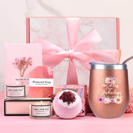 Bdecoll Wine Cup Gift Set for Women Stainless Steel Wine Cup with Socks Wine Gift Set Gift Box for Mother (Pink)