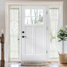 TUDECO Front Door Curtains 2 Panels - Embroidered Volie Sheer Lace Curtains for Sliding Glass Doors Scalloped Privacy Window Cover with 2 Tiebacks Rod Pocket Patio Curtains, 26 x 72 Inch, Ivory