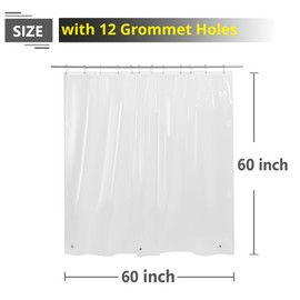 ABSENK Short Clear Shower Curtain Liner 60x60, 12 Grommet Holes Plastic Shower Curtain 60 Inch Length with Magnets, Clear, 60x60