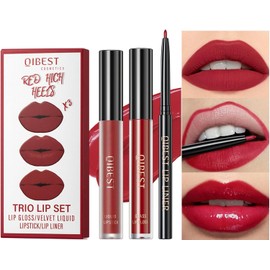 Set De Brillo Labial 3 En 1 Con Lápiz Labial Mate, Brillo Labial Hidratante Y Delineador De Labios De 2 Mm. Labial Líquido De Larga Duración. Labial Voluminizador. Brillo Labial Suave Y