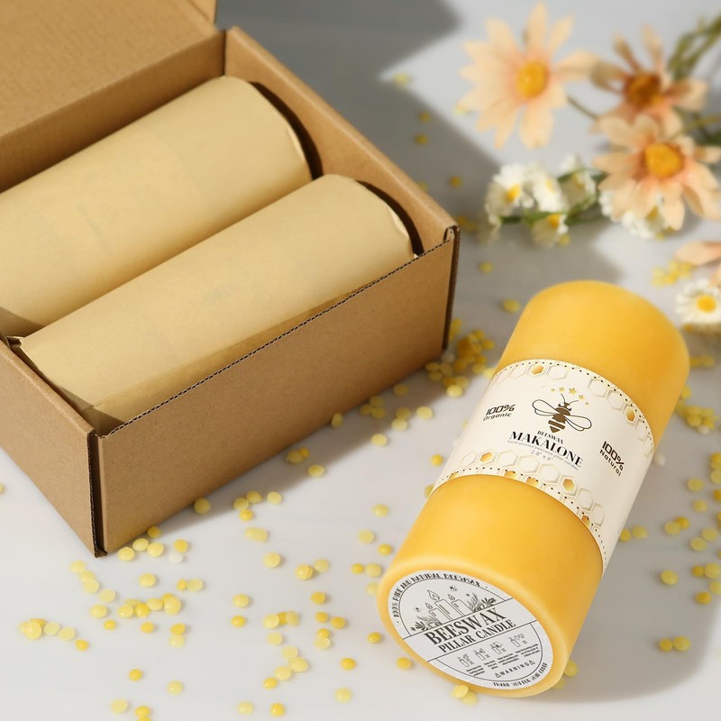 Natural Beeswax Pillar Candles,100% Pure Beeswax Candles-190 Hours Long Burning,Unscented