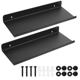 QJKEJI Pack of 2 Wall Shelves, Black, Wall Board, Picture Rail, Floating Shelf, Black, Bathroom Shelf, Wall Bookcase for Living Room, Study, Bathroom, Kitchen, Photo Frame Decoration, Black, 30 x 11.5