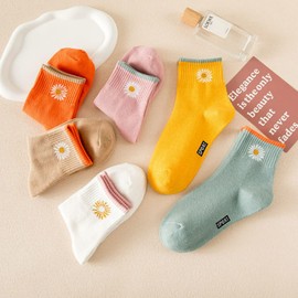SENCODA 6/12 Pairs Womens Daisy Cotton Socks Vintage Patterned Crew Novelty Ankle Cute Floral Casual Dress Socks (6Pairs Comble)