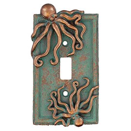 Top Brass Large Octopus/Kraken Electrical Cover Wall Plate Bronze/Verdigris Finish Style 2 - Single Switch, Double, Rocker, Outlet (Single Switch)