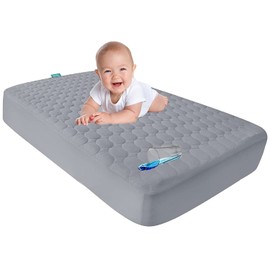 Biloban Bamboo Viscosed Waterproof Crib Mattress Protector, Crib Mattress Protector Waterproof (52"x 28"), Quilted Crib Mattress Pad Cover, Soft and Breathable with 9 Inches Deep Skirt, Gray