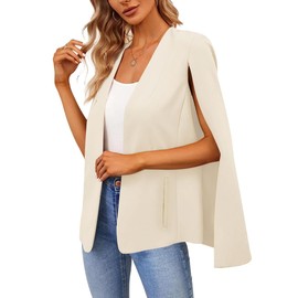 Women's Cape Blazer Split Long Sleeve Open Front Blazer Jacket Business Casual Suit Tops Cardigan Coats Apricot