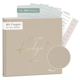 mintkind® Wedding Guest Book to Fill In Beige Including 4 Sticker Sheets 84 Pages with Questions for Guests Wedding Gifts for Bride and Groom as Wedding Decoration Golden Wedding Silver Wedding