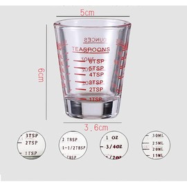 U Chef Set de 4 Vaso Medidor, Taza medidora, Vaso de espresso de vidrio pesado, Medidor de Líquidos Multiusos, Para medición gradual 1 onza, 6 Cucharaditas, 2 Cucharadas, 30 ml (4 Pz)
