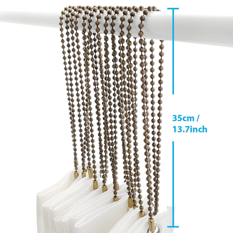 Antique Brass Shower Curtain Hooks, 27 Inch Ball Chain Design,