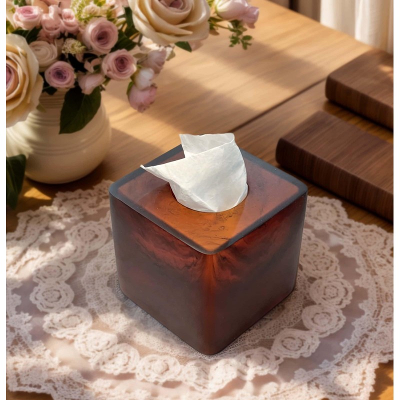 Smooth Tortoiseshell Finish Facial Tissue Box Cover - Brown Resin