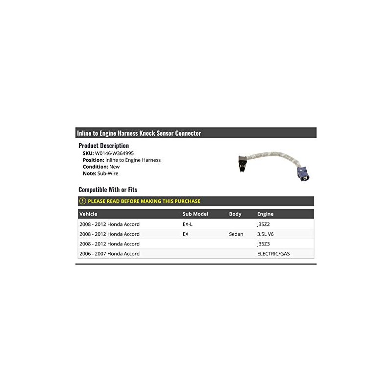 Knock Sensor Connector (Inline to Engine Harness) - Compatible with