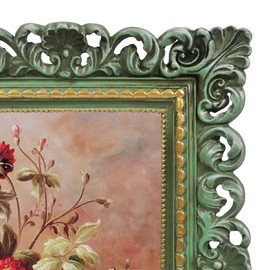 SIMON'S SHOP 4x6 Picture Frame for Tabletop or Wall Display, Vintage Picture Frames 4x6, Green Rustic Photo Frames, Scalloped Borders with Floral Design