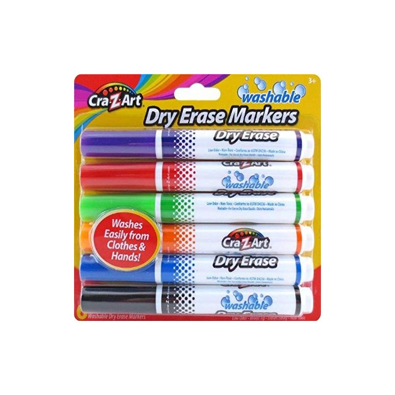 Cra-Z-Art Kids Washable Broadline Dry Erase Markers, 6 Count