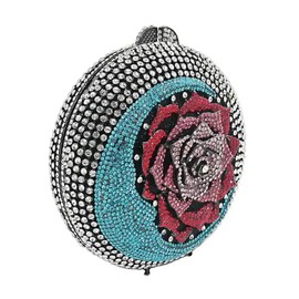 RomanticDesign Women Moon Flower Evening Bag Round Luxury Sparkly Rhinestone Bride Clutch Handbag Party Prom Banquet Purse, Gold Moon