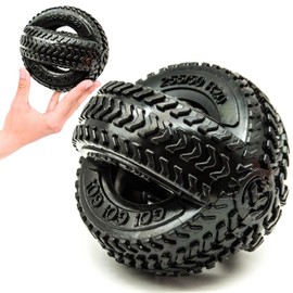 Rubber Dog Chew Toys TWIN TYRE – Flexible & Tough Dogs Toy TIRE WHEEL – Interactive Play for Boredom, Treat Dispensing, Puppy Teething, Chews (Black, Large, 5 inches)
