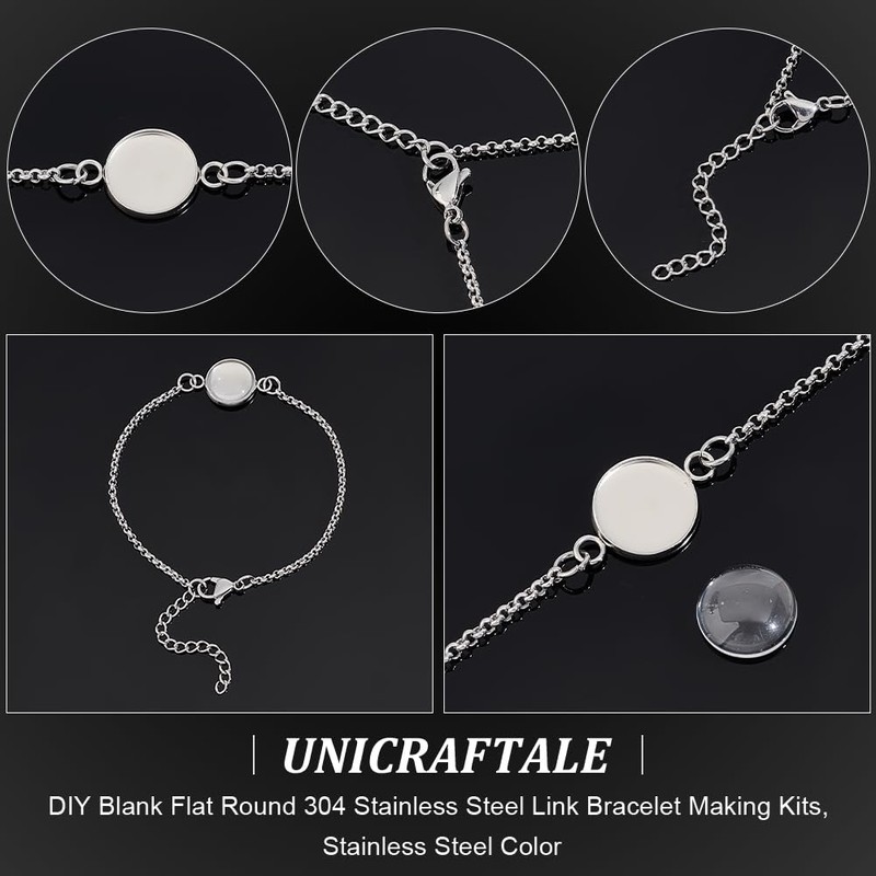 UNICRAFTALE 12 Sets Bracelet Bezel Settings Stainless Steel Bracelets Cabochon