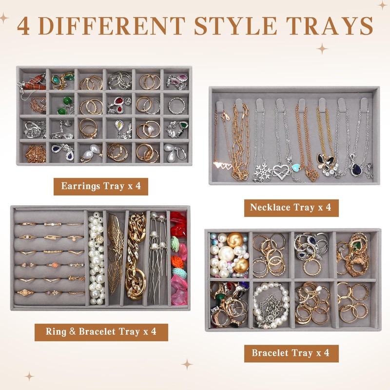 Tondiamo 16 Pcs Jewelry Drawer Organizer Grey 8.39 x 4.88