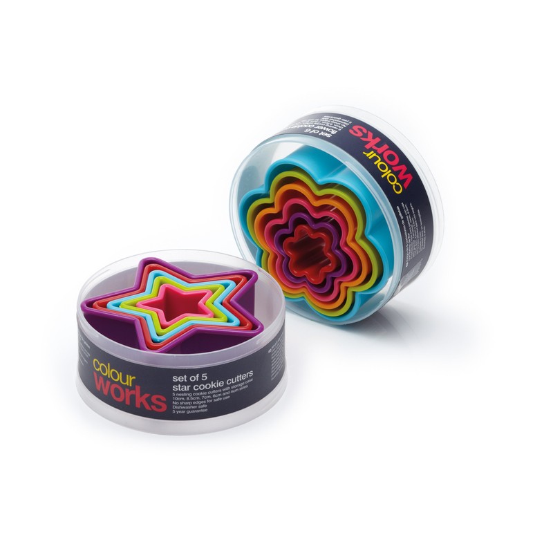 Colourworks CWCUTSTAR KitchenCraft Set of 5 Plastic Star Shaped Cookie