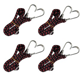 EZZLife Bungee Cords with Hooks, 4 Pack 39in/1m Adjustable Flat Elastic Luggage Bungee Straps for Camping Bicycle Car Van (Red, 1M)